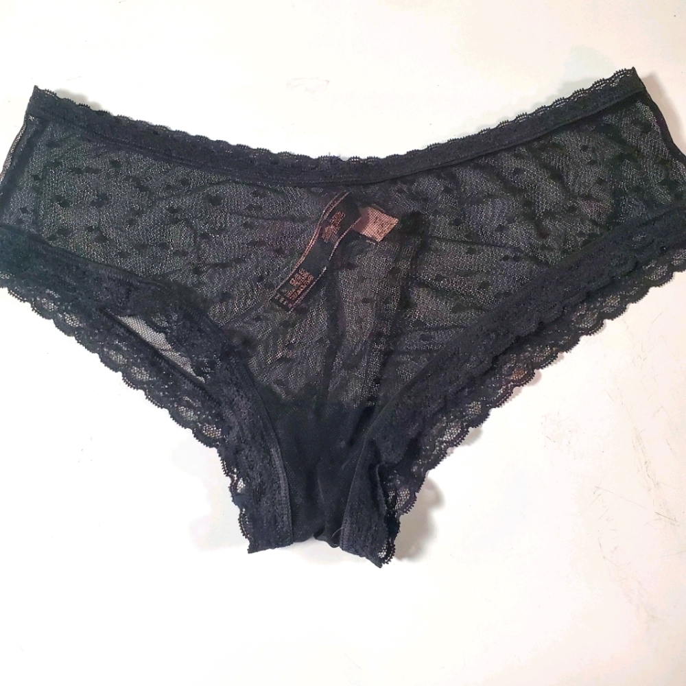 VICTORIA’S SECRET VS Black Sheer Polka Dot Cheeky Panties NWOT